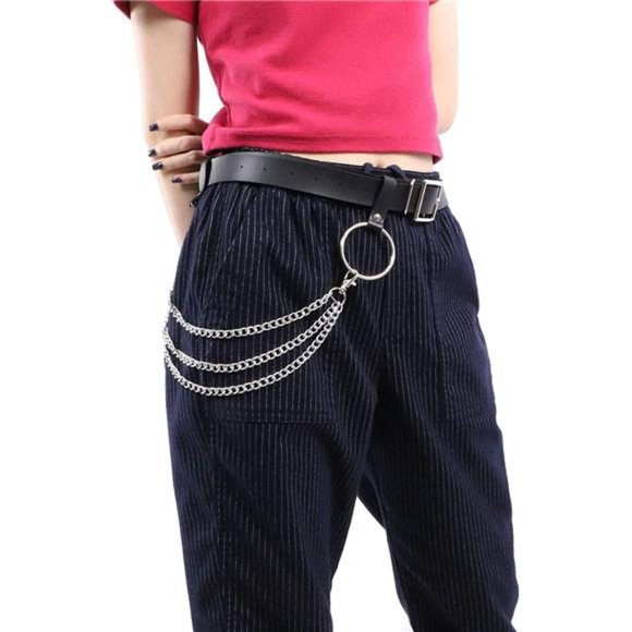 MILAKOO Women Faux Leather Harness Garter Belt Waist Belt with Punk Metal Chain